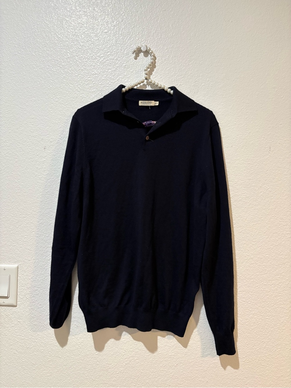 Suitsupply Medium Merino Wool black V-Neck Polo Sweater